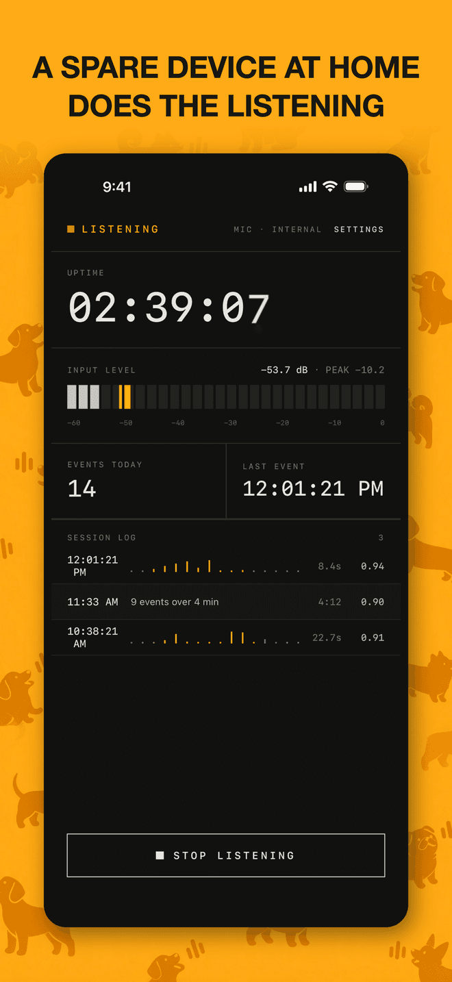 BarkWatch recorder running on a spare device at home